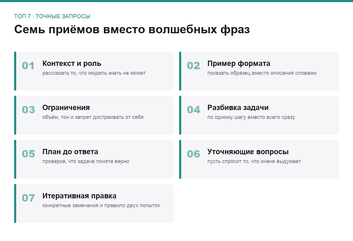 Список семи приёмов постановки задачи для нейросети