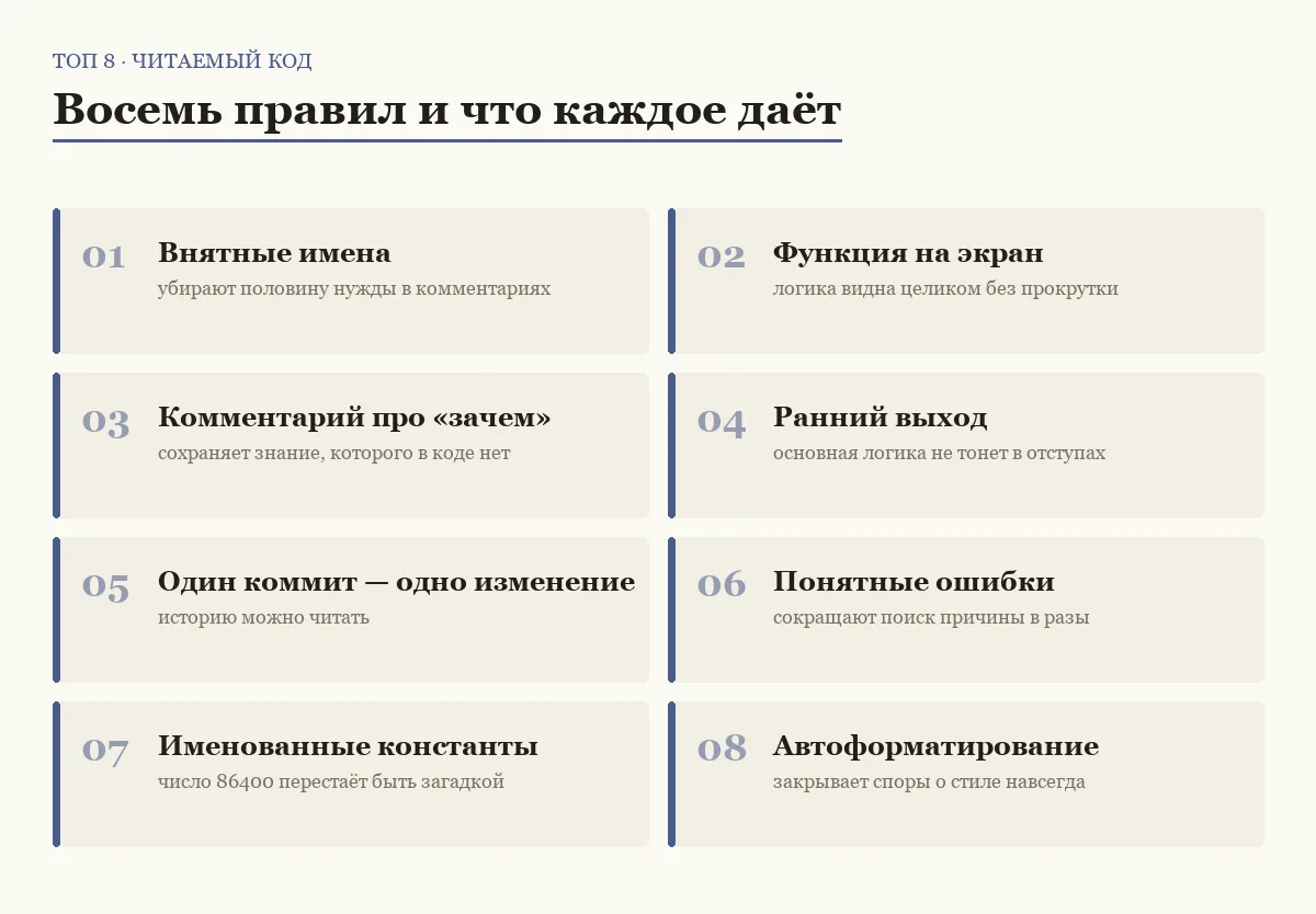 Список восьми правил читаемого кода