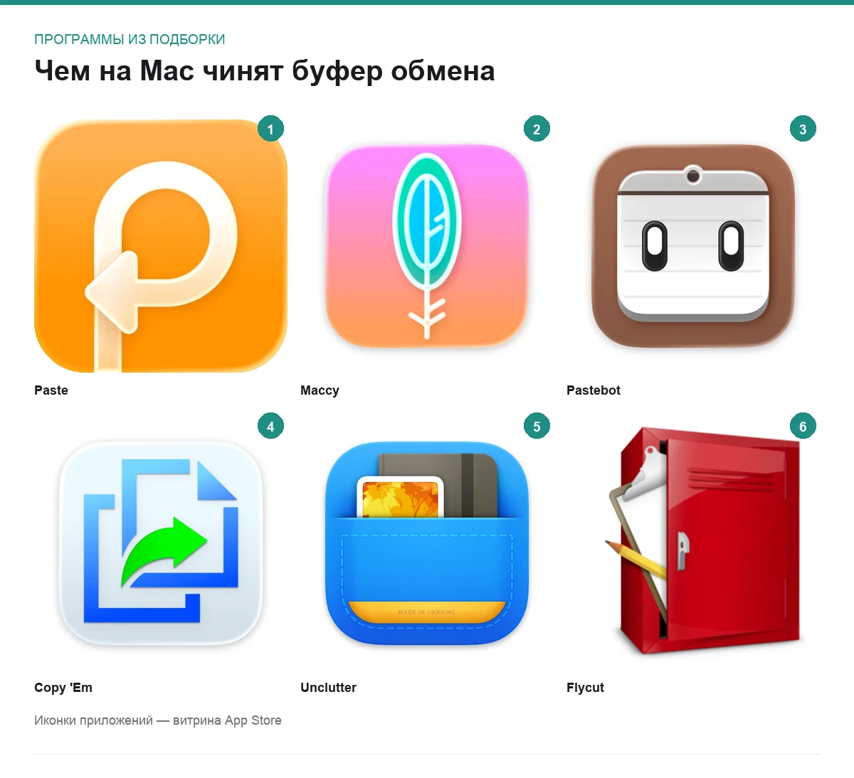 Сетка иконок менеджеров буфера обмена для macOS