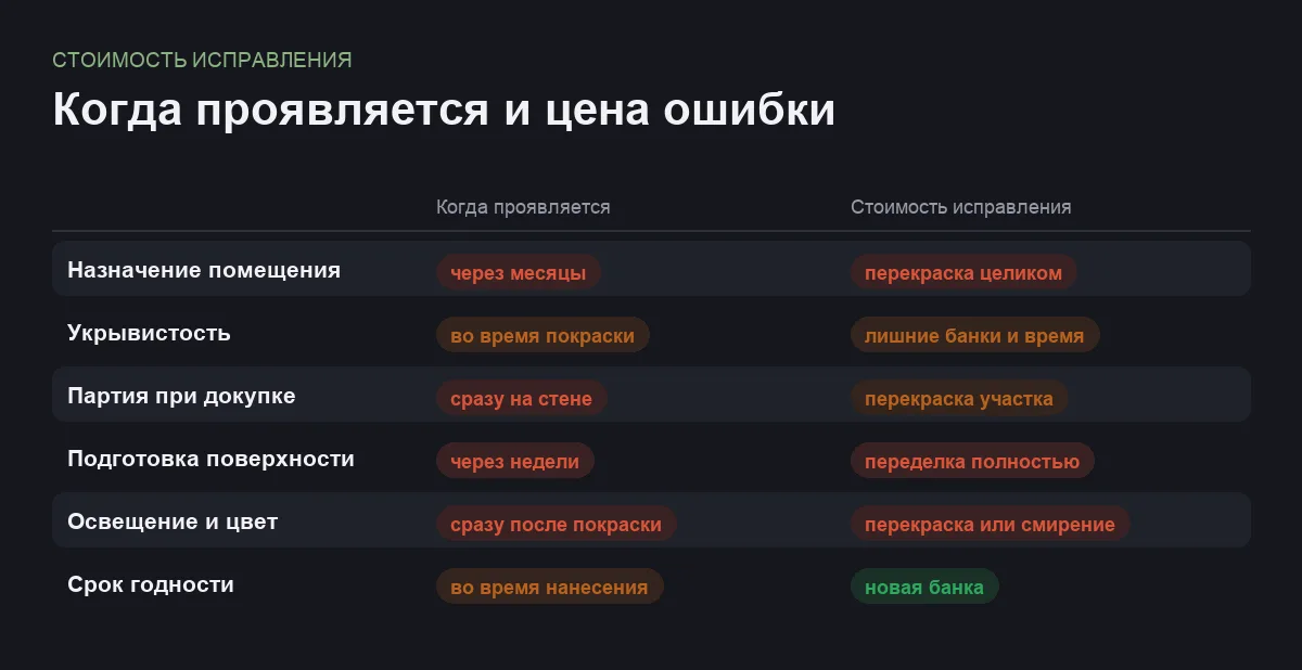 Инфографика: когда проявляется ошибка при выборе краски и стоимость её исправления
