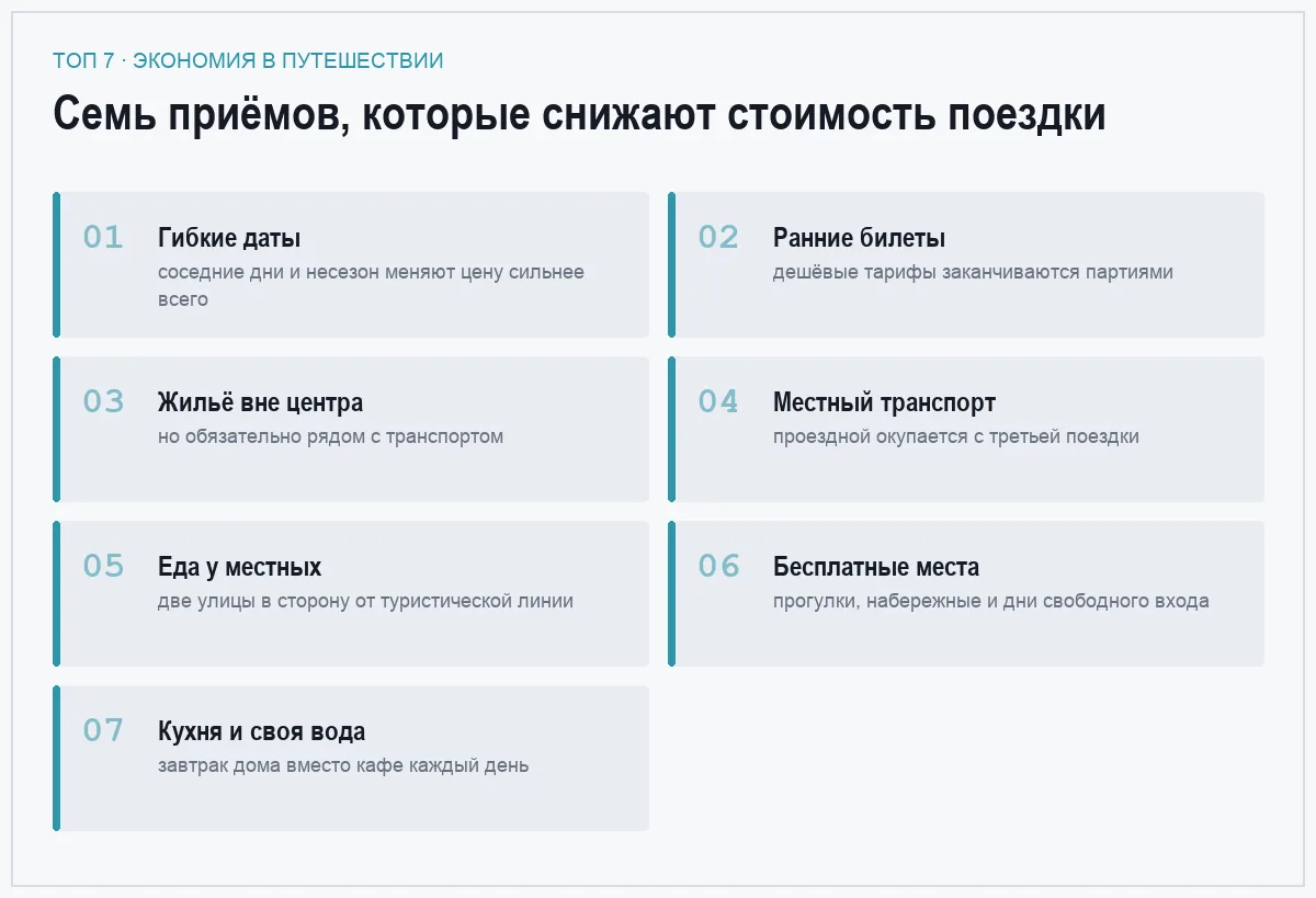 Список семи способов сэкономить в путешествии