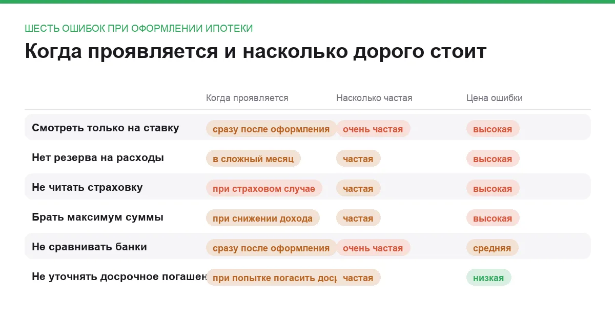 Инфографика: когда проявляется ошибка, насколько она частая и какова цена ошибки при оформлении ипотеки