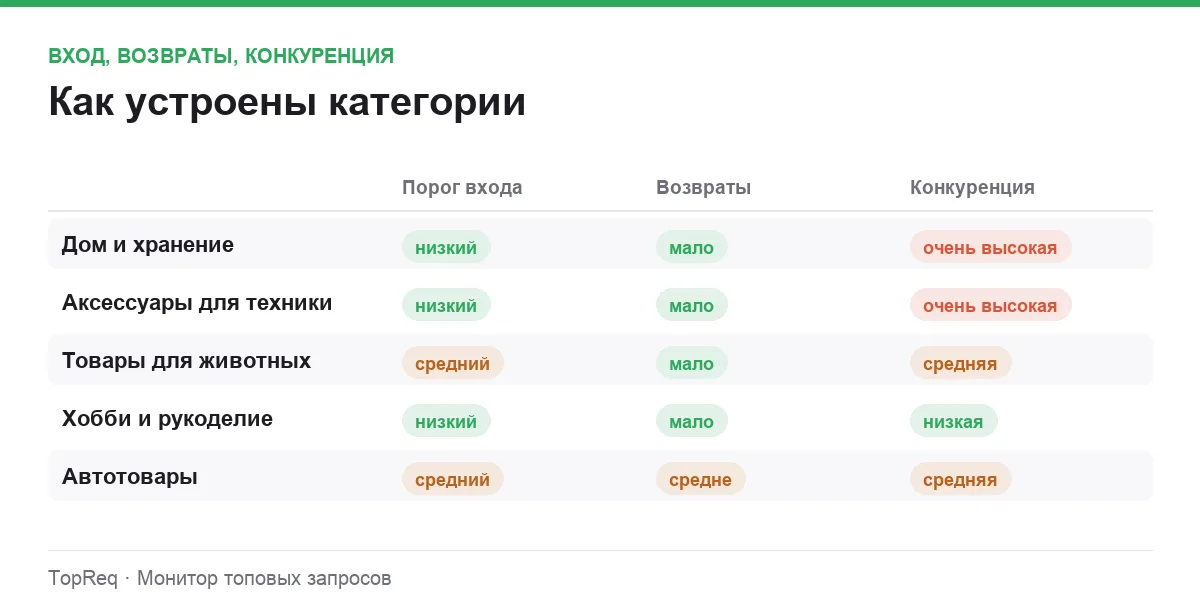 Инфографика: порог входа, возвраты и конкуренция по пяти категориям
