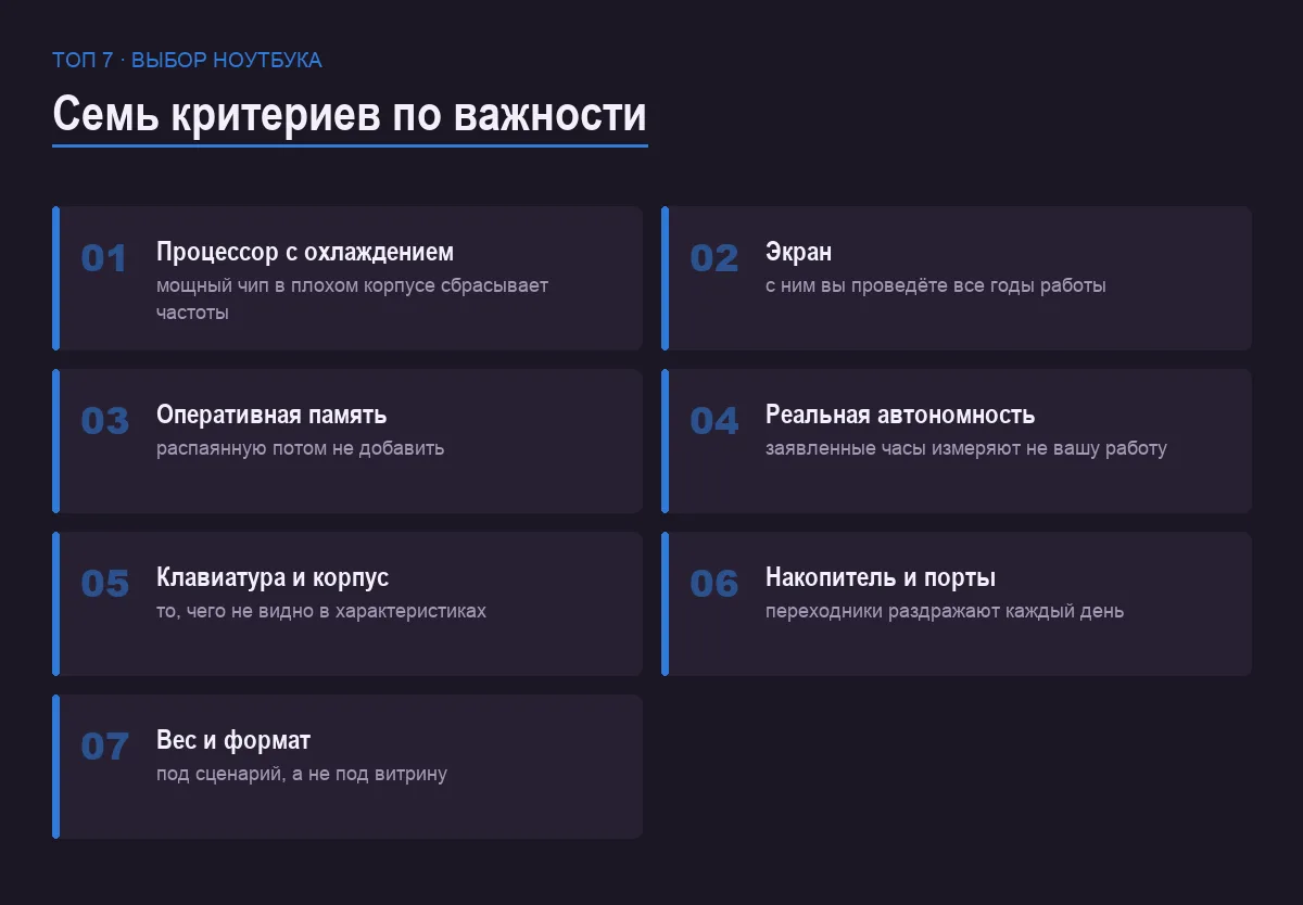 Список семи критериев выбора ноутбука