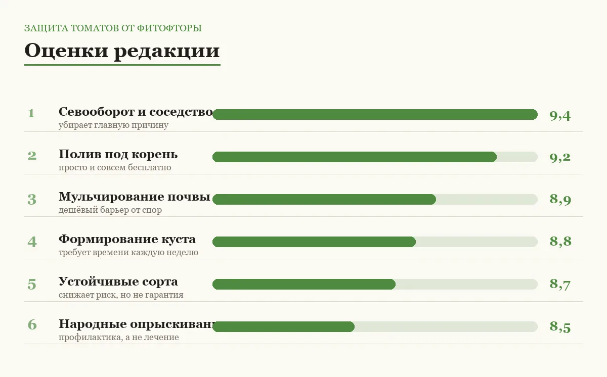 Диаграмма оценок способов защиты томатов от фитофторы