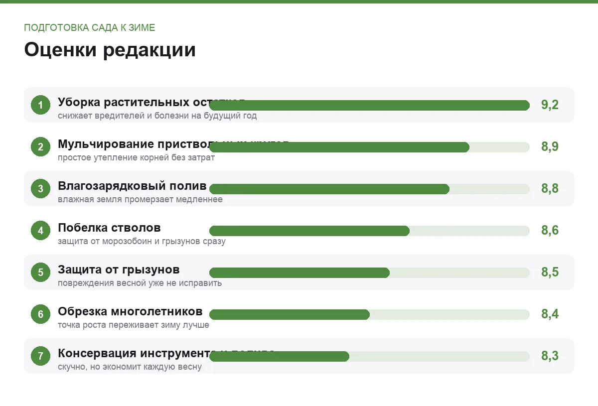Диаграмма оценок семи шагов подготовки сада к зиме