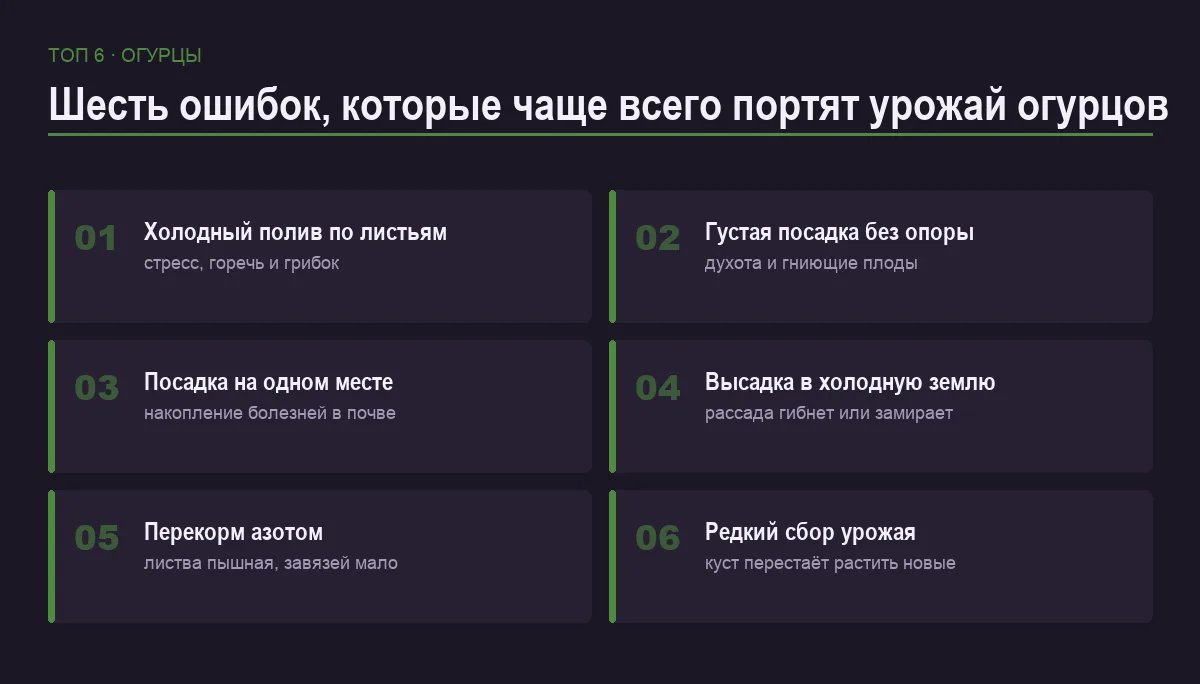 Список шести частых ошибок при выращивании огурцов