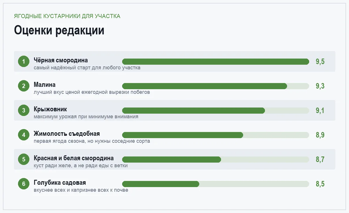 Диаграмма оценок шести ягодных кустарников