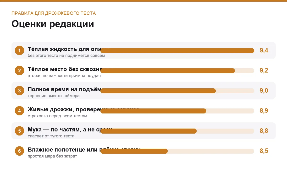 Диаграмма важности правил работы с дрожжевым тестом