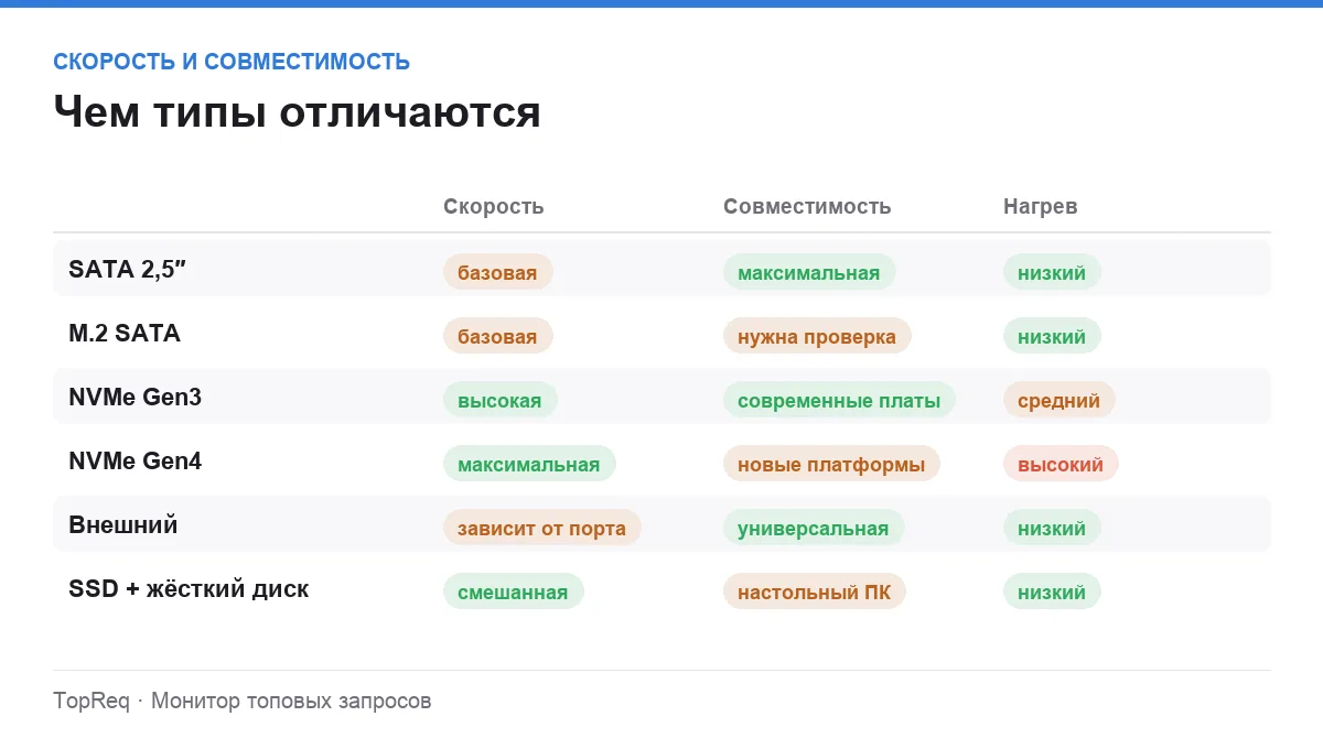 Инфографика: скорость, совместимость и назначение типов SSD