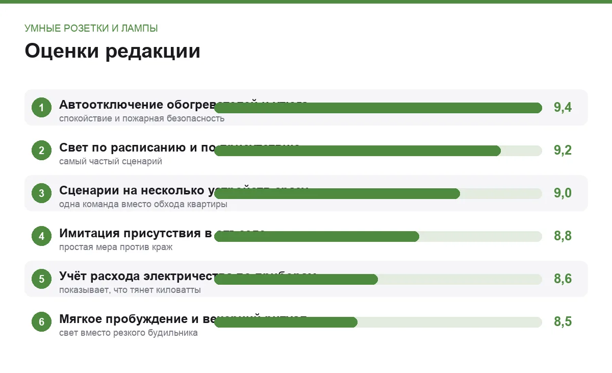 Диаграмма оценок применений умных розеток и ламп