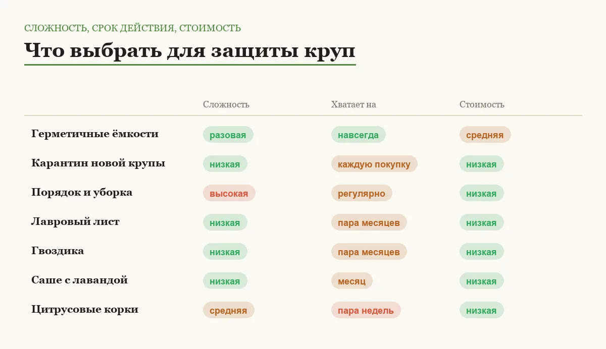 Инфографика: сложность, срок действия и стоимость каждого способа защиты от моли