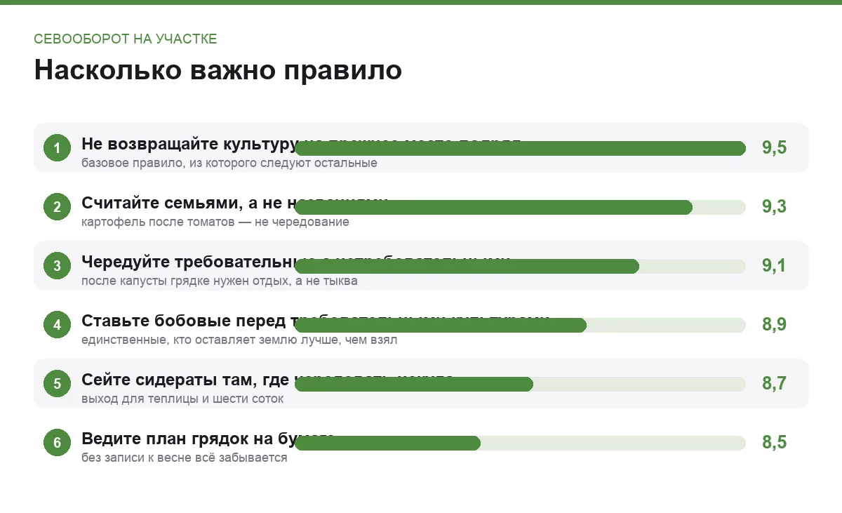 Диаграмма важности шести правил севооборота