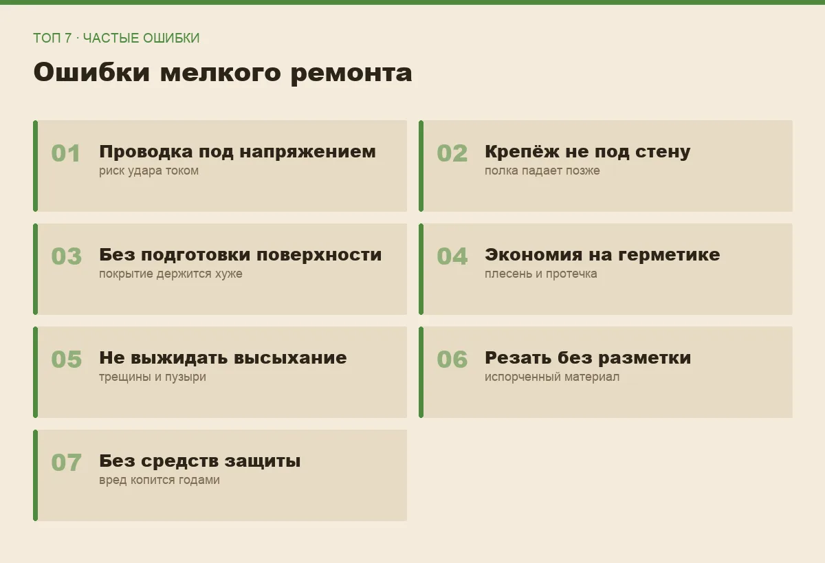 Плитки со списком семи ошибок при мелком ремонте своими руками