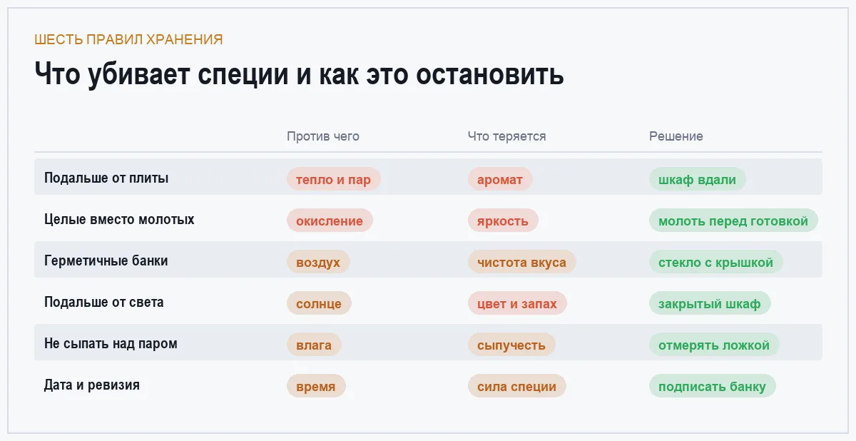 Инфографика: враг специй, что теряется и как это исправить