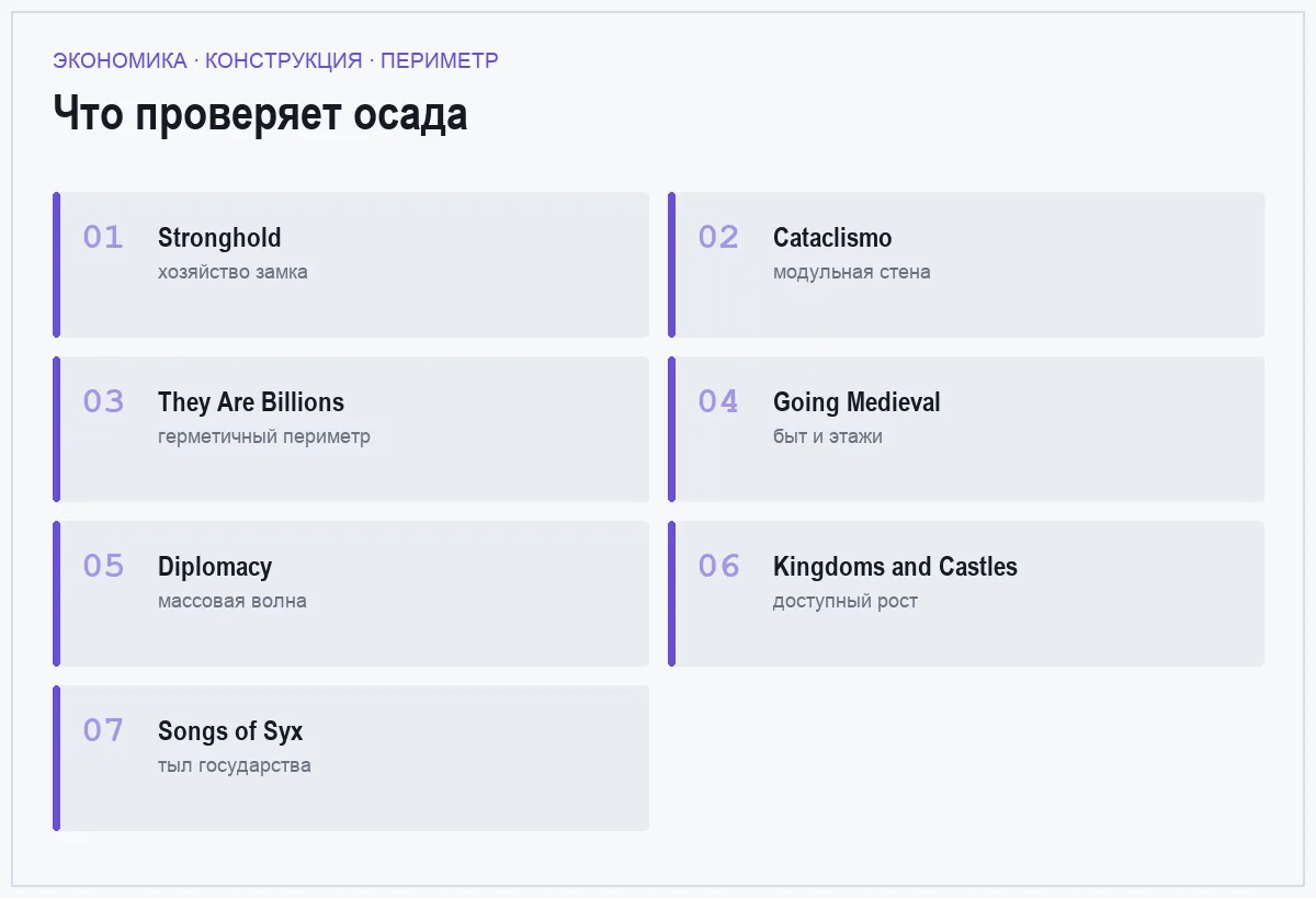 Плиточный список семи игр про крепости