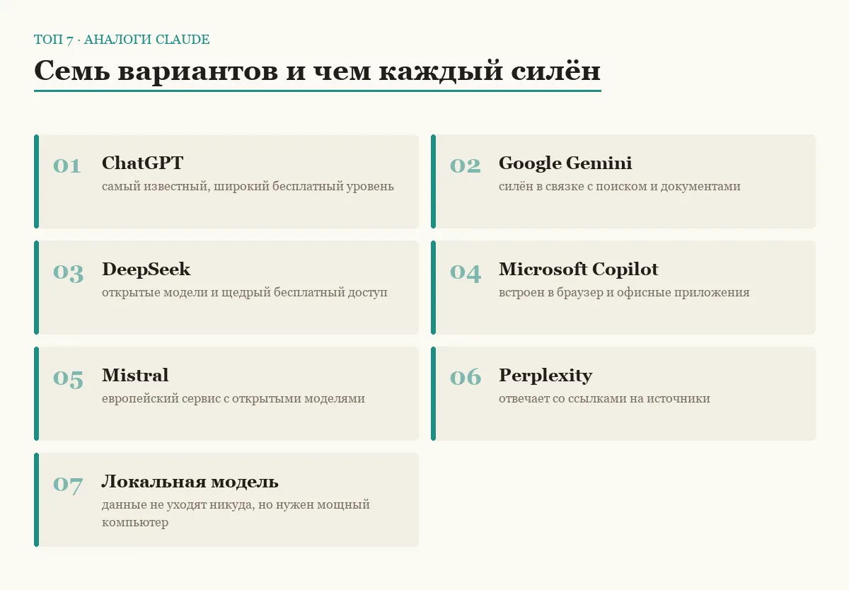 Список семи бесплатных альтернатив Claude