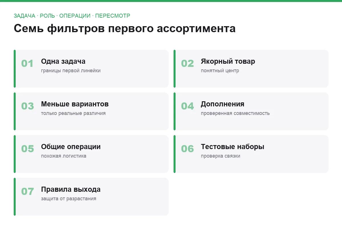 Плиточный список семи способов собрать первый ассортимент без лишних позиций