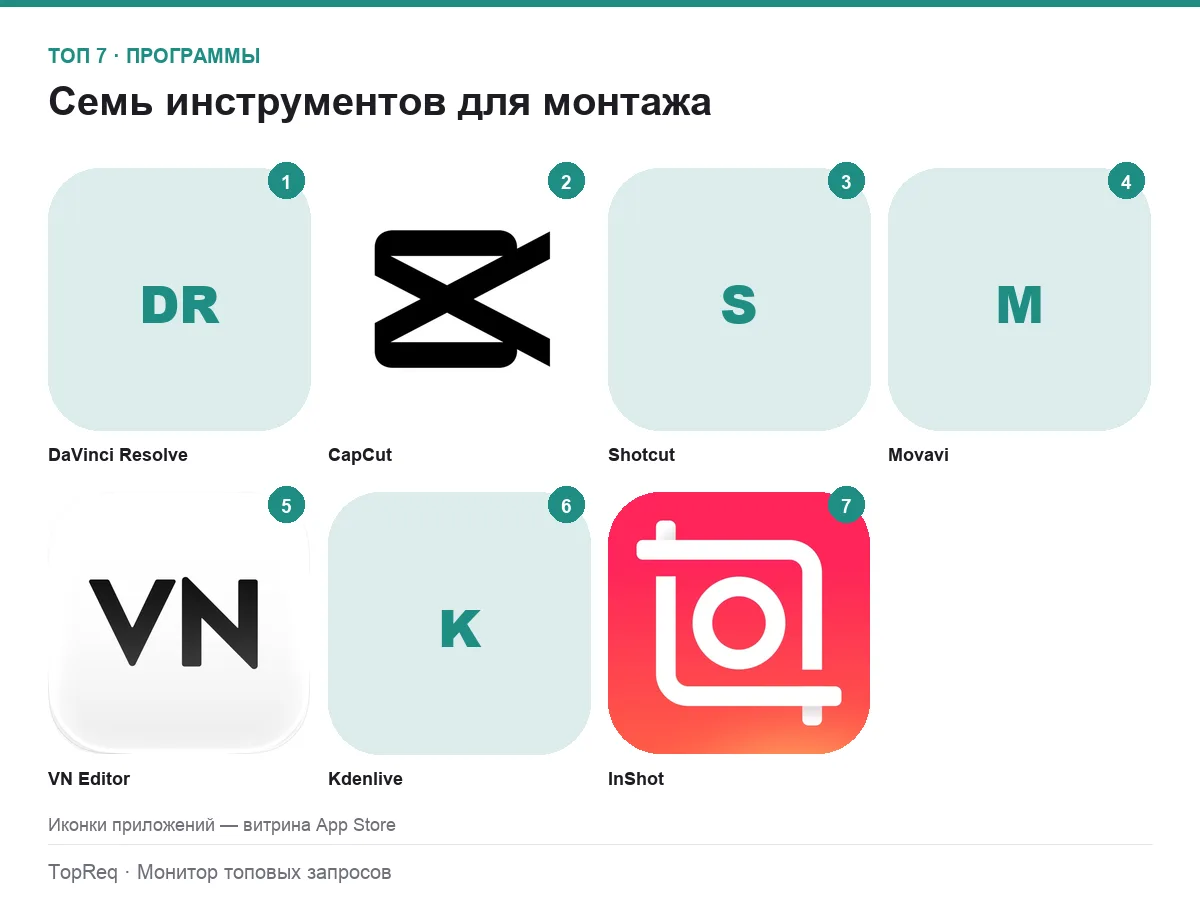 Иконки семи программ для обработки видео