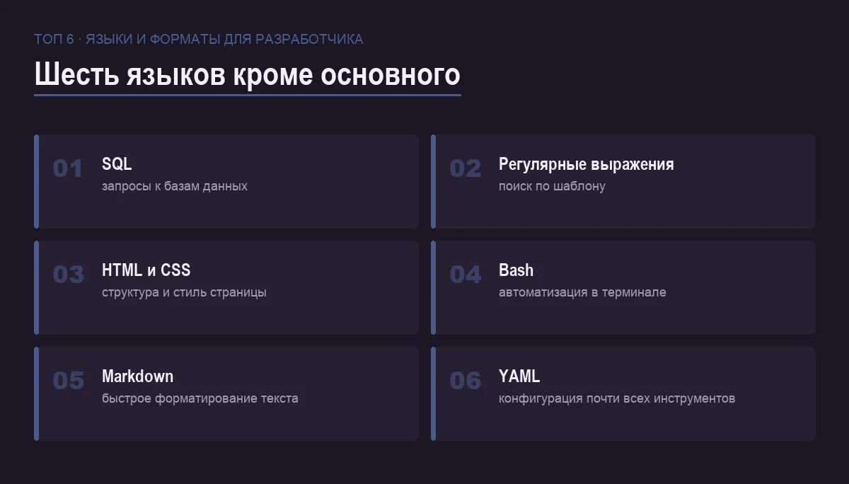 Список шести языков и форматов, которые стоит знать кроме основного языка программирования