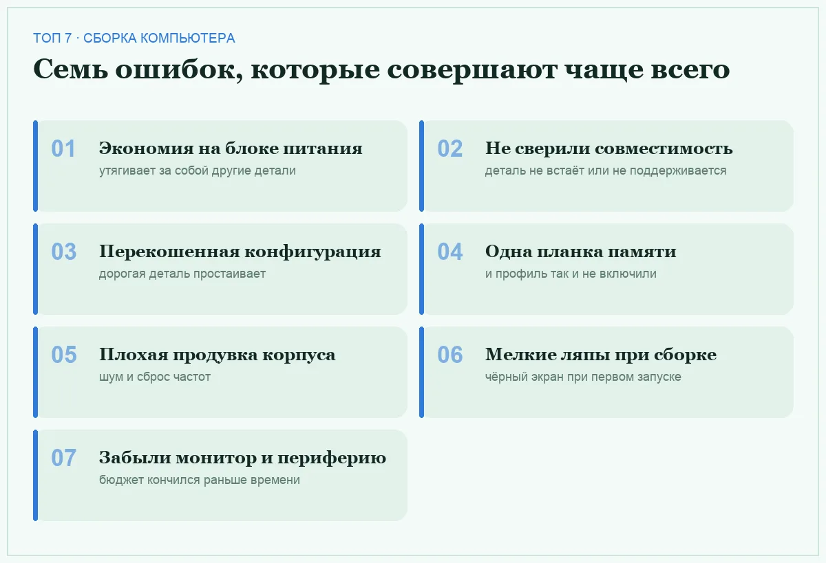 Список семи ошибок при сборке компьютера