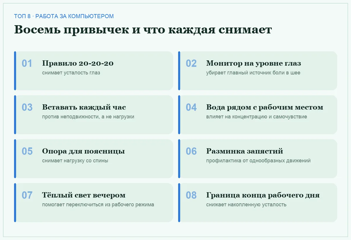 Список восьми привычек для работы за компьютером