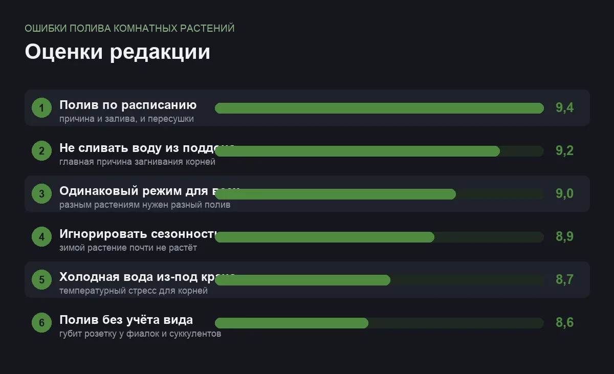 Диаграмма серьёзности ошибок полива комнатных растений