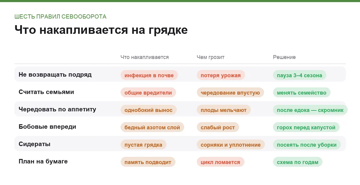 Инфографика: причина, чем это грозит и решение по шести правилам севооборота