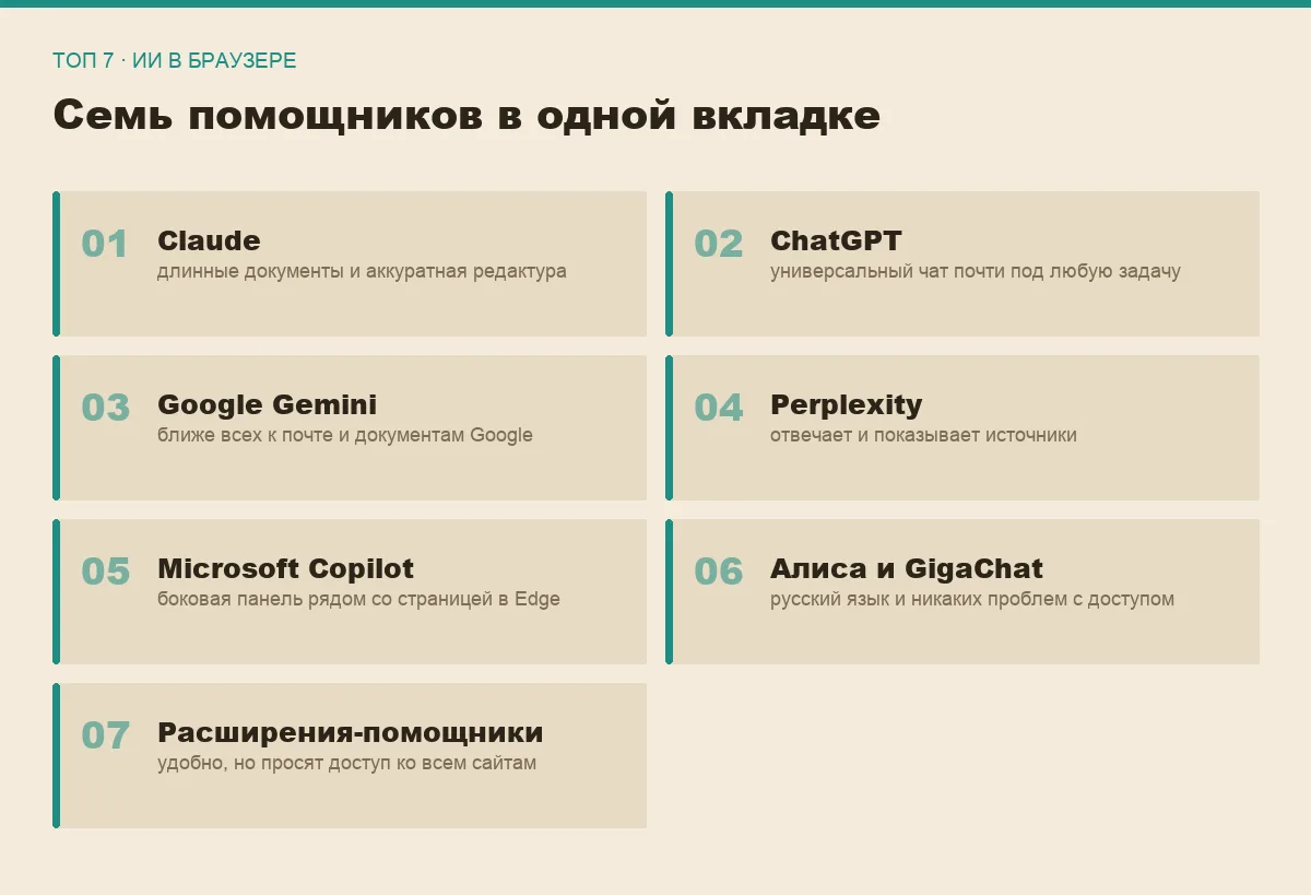 Список семи ИИ-помощников, работающих прямо в браузере