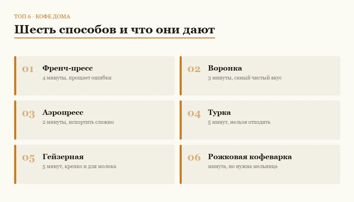 Список шести способов приготовить кофе дома