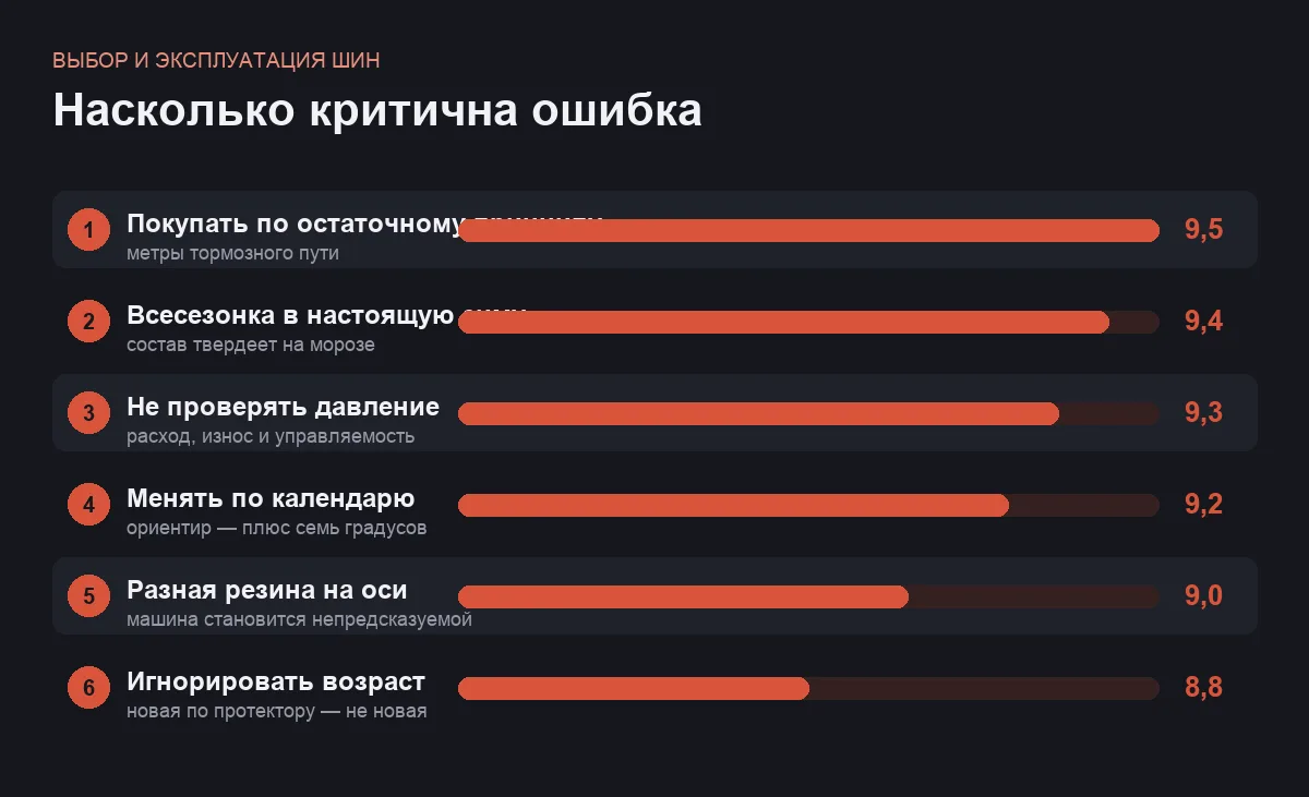 Диаграмма важности ошибок при выборе шин