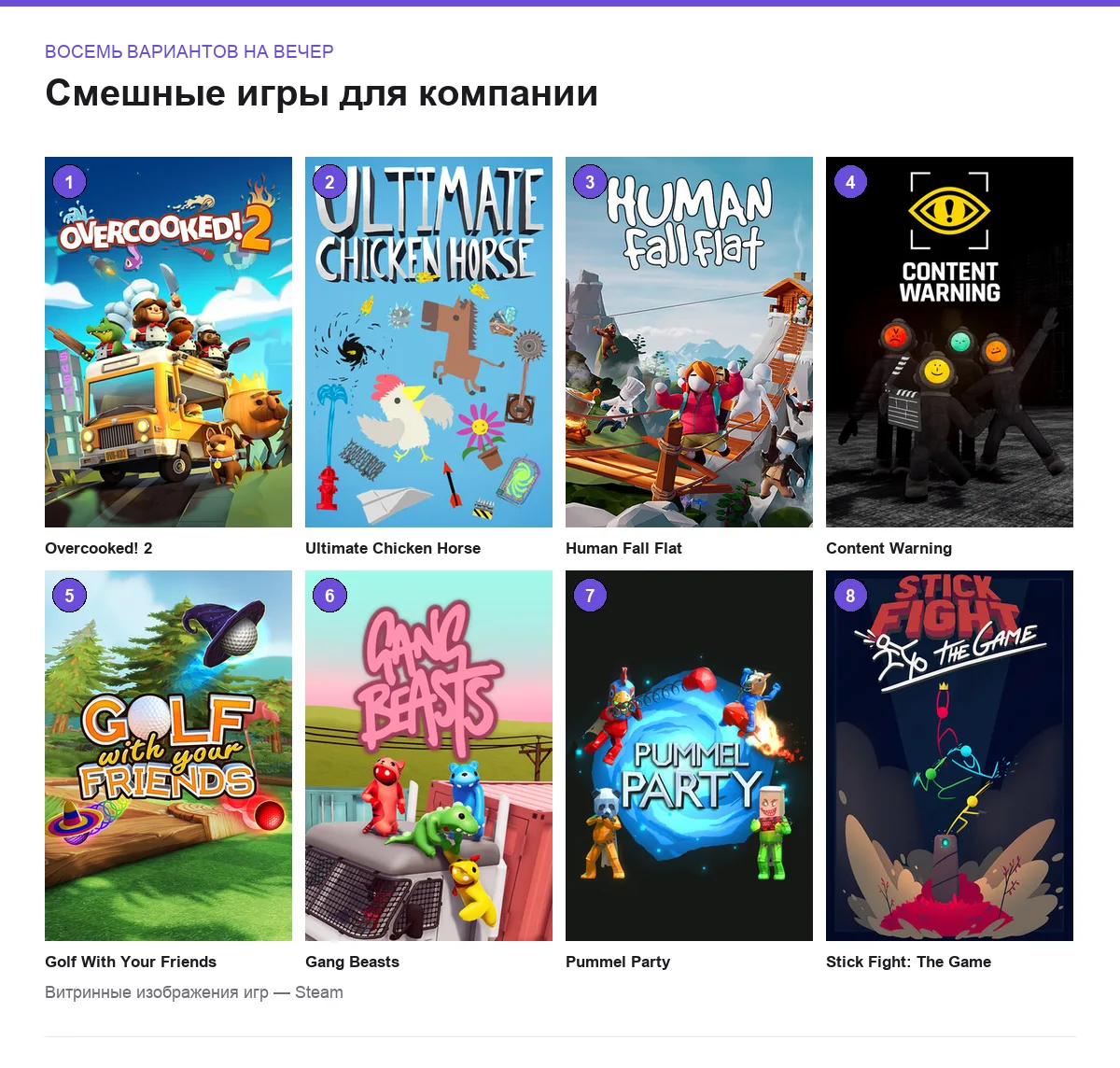 Постер-сетка из обложек восьми игр для компании