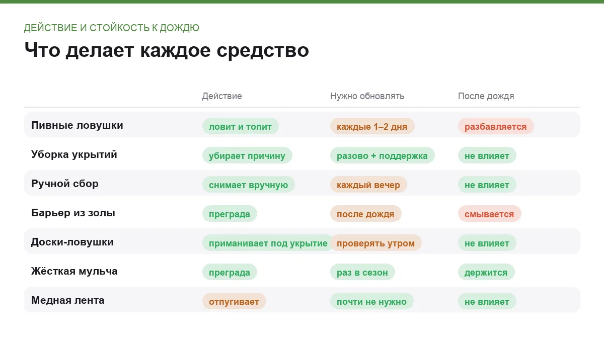 Инфографика: действие средства от слизней, как часто его нужно обновлять и что с ним делает дождь
