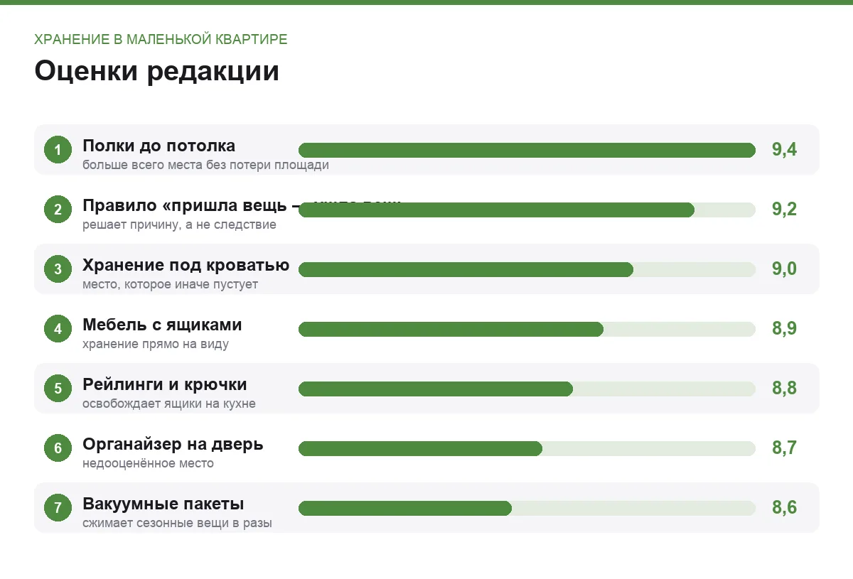 Диаграмма оценок семи способов хранения вещей