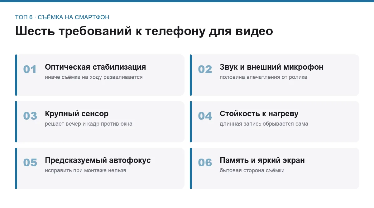 Список шести требований к смартфону для съёмки видео