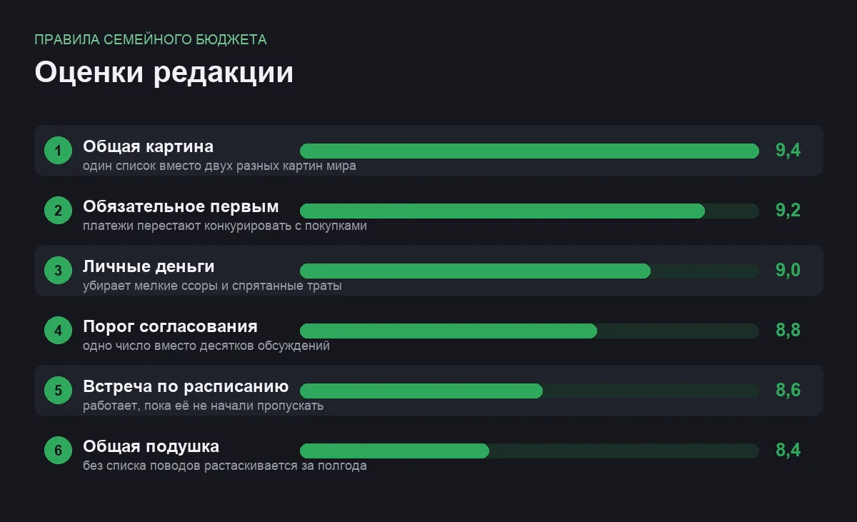 Диаграмма оценок шести правил семейного бюджета