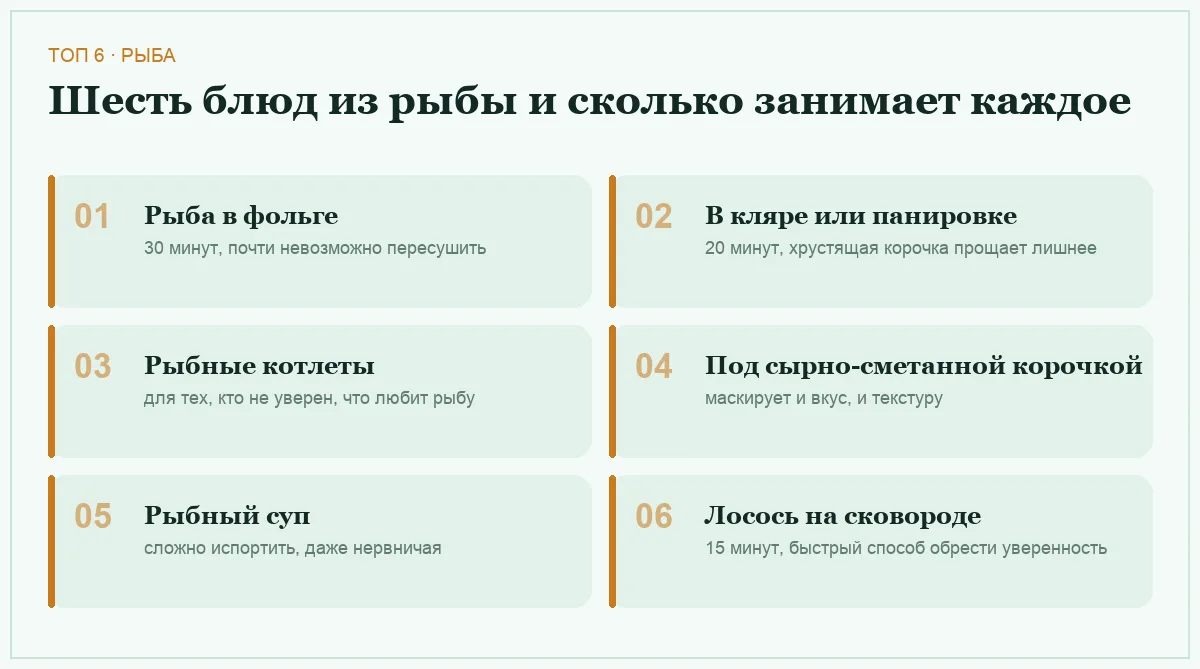Список шести блюд из рыбы с временем готовки