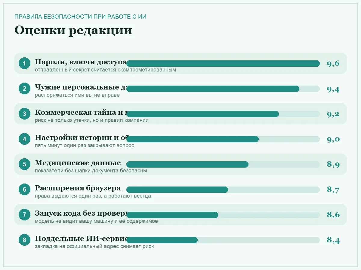 Диаграмма важности правил безопасности при работе с нейросетями
