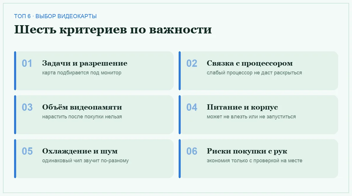 Список шести критериев выбора видеокарты