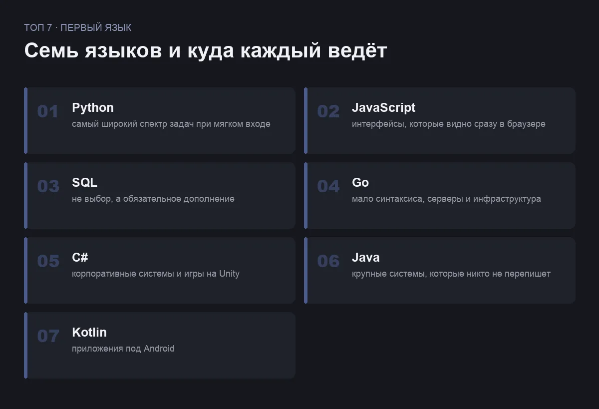 Список семи языков программирования для начинающих