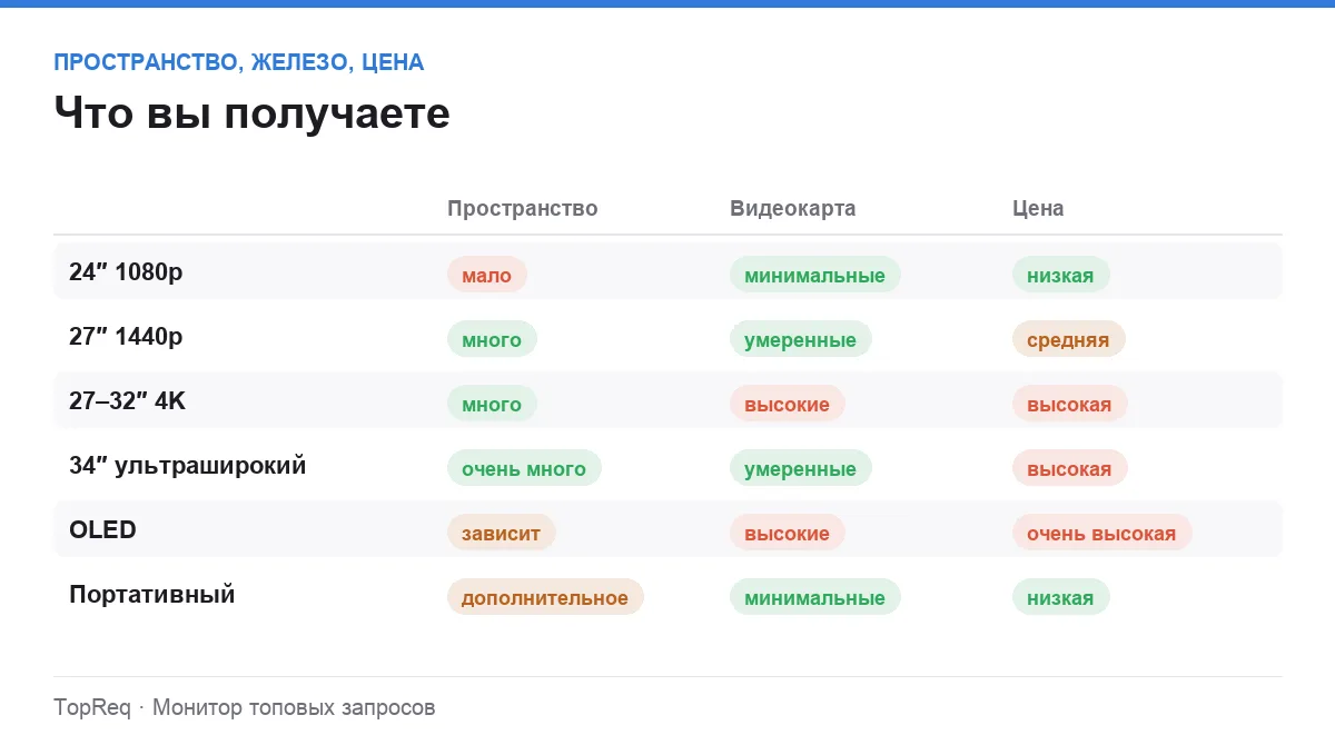 Инфографика: рабочее пространство, требования к видеокарте и назначение мониторов