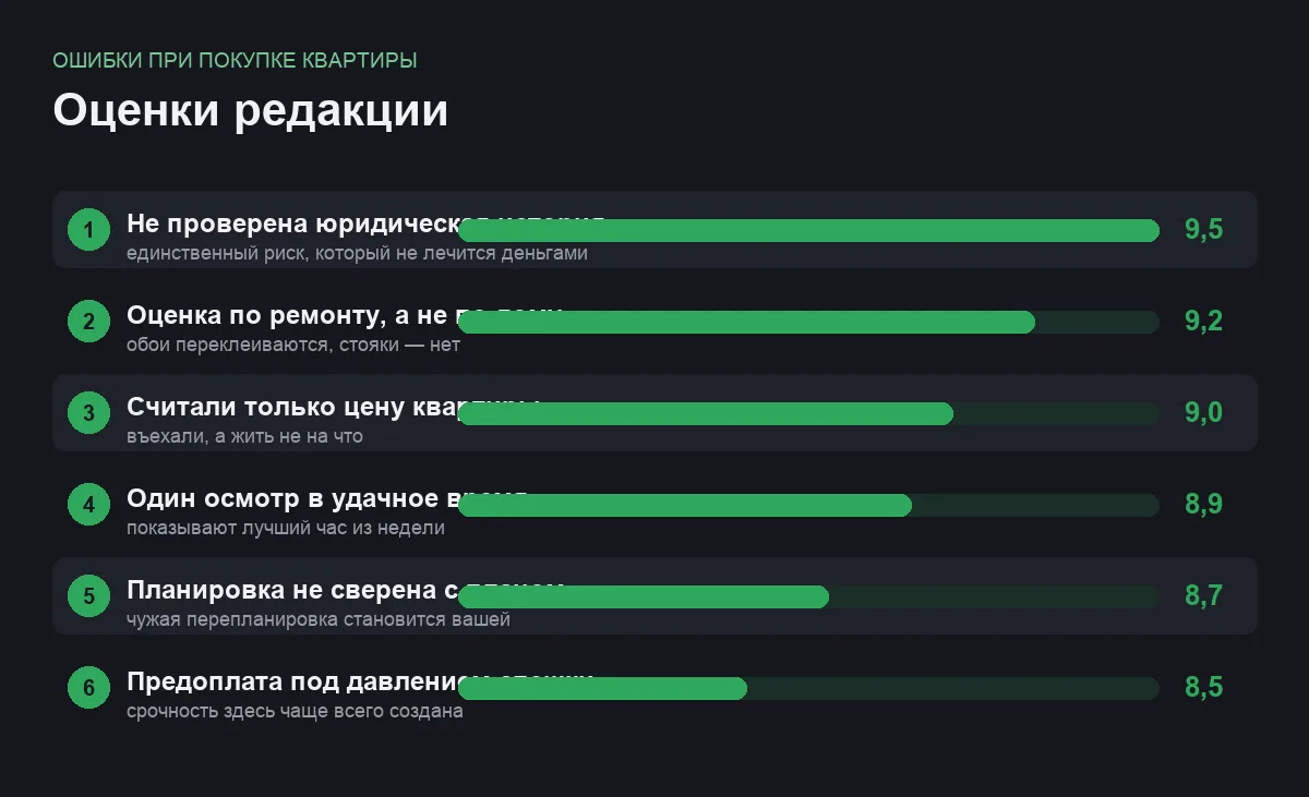Диаграмма оценок ошибок при покупке квартиры