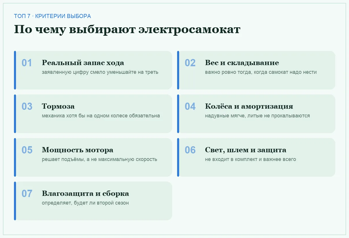 Список семи критериев выбора электросамоката