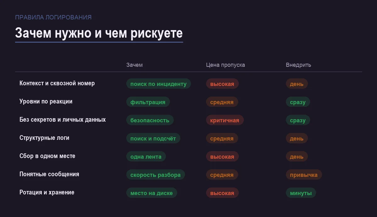Инфографика: назначение правила, цена его пропуска и сложность внедрения