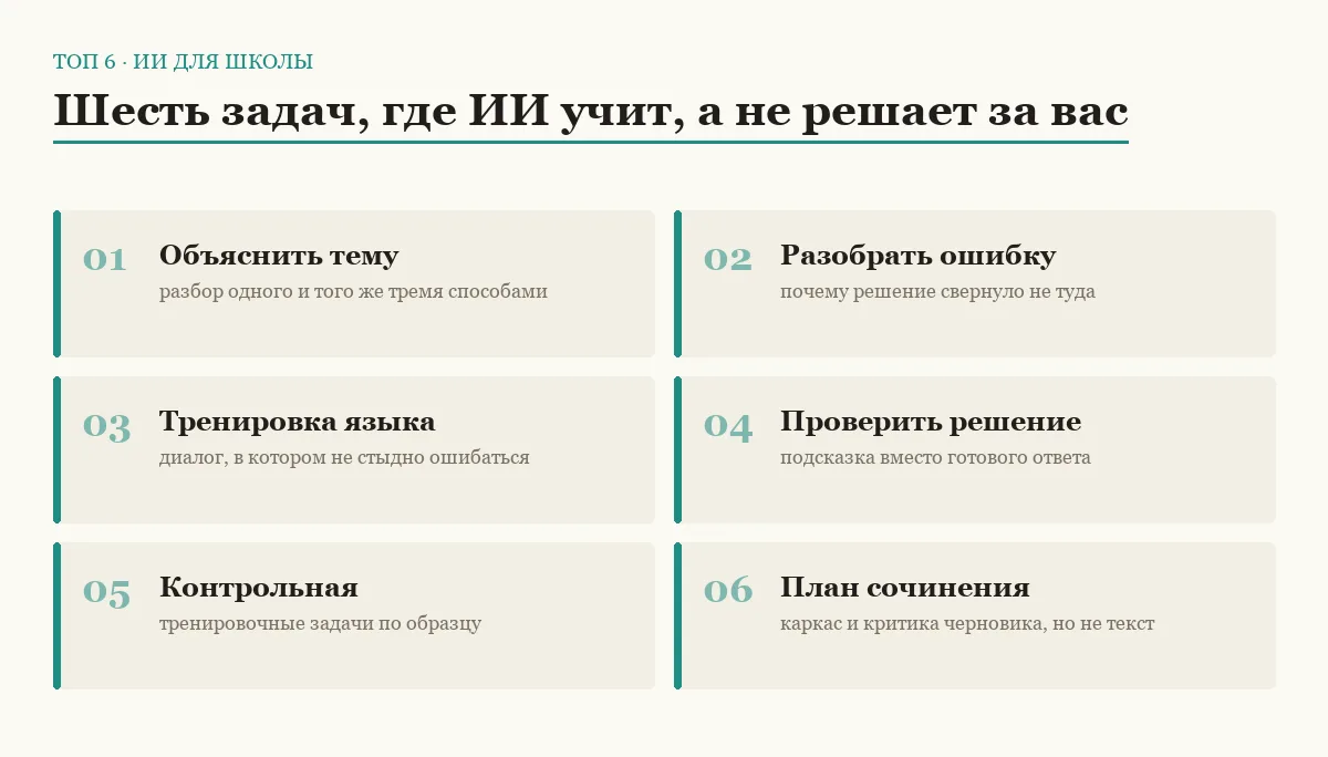 Список шести школьных задач, где помогает нейросеть
