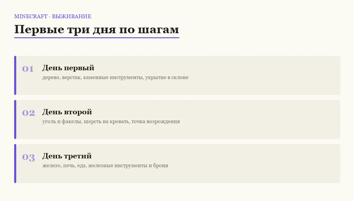 План первых трёх дней в Minecraft