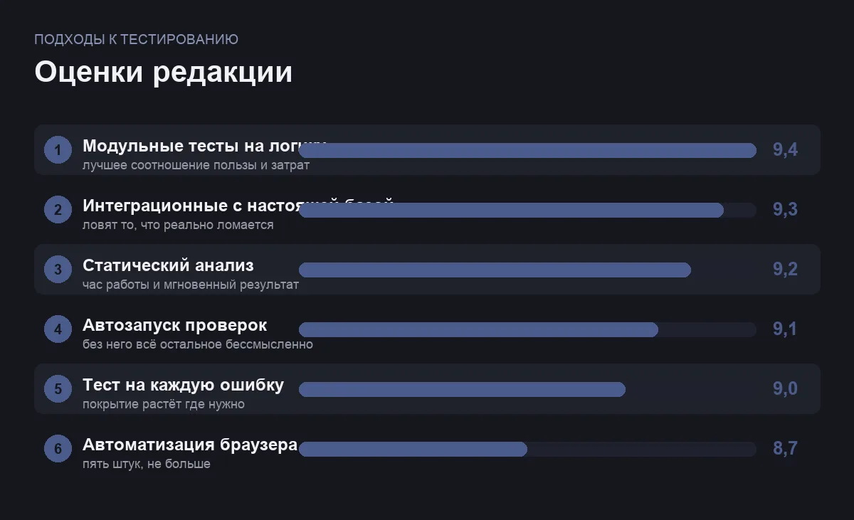 Диаграмма оценок подходов к тестированию кода