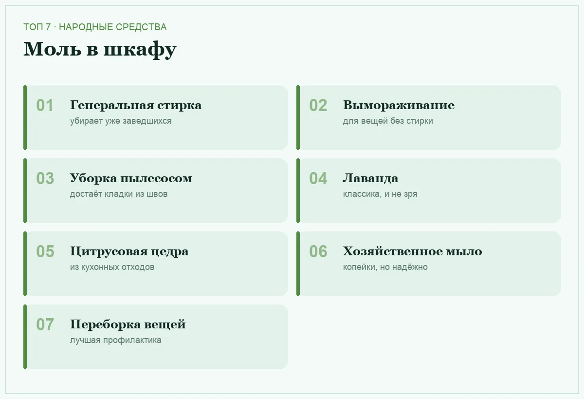 Плитки со списком семи народных средств от моли в шкафу