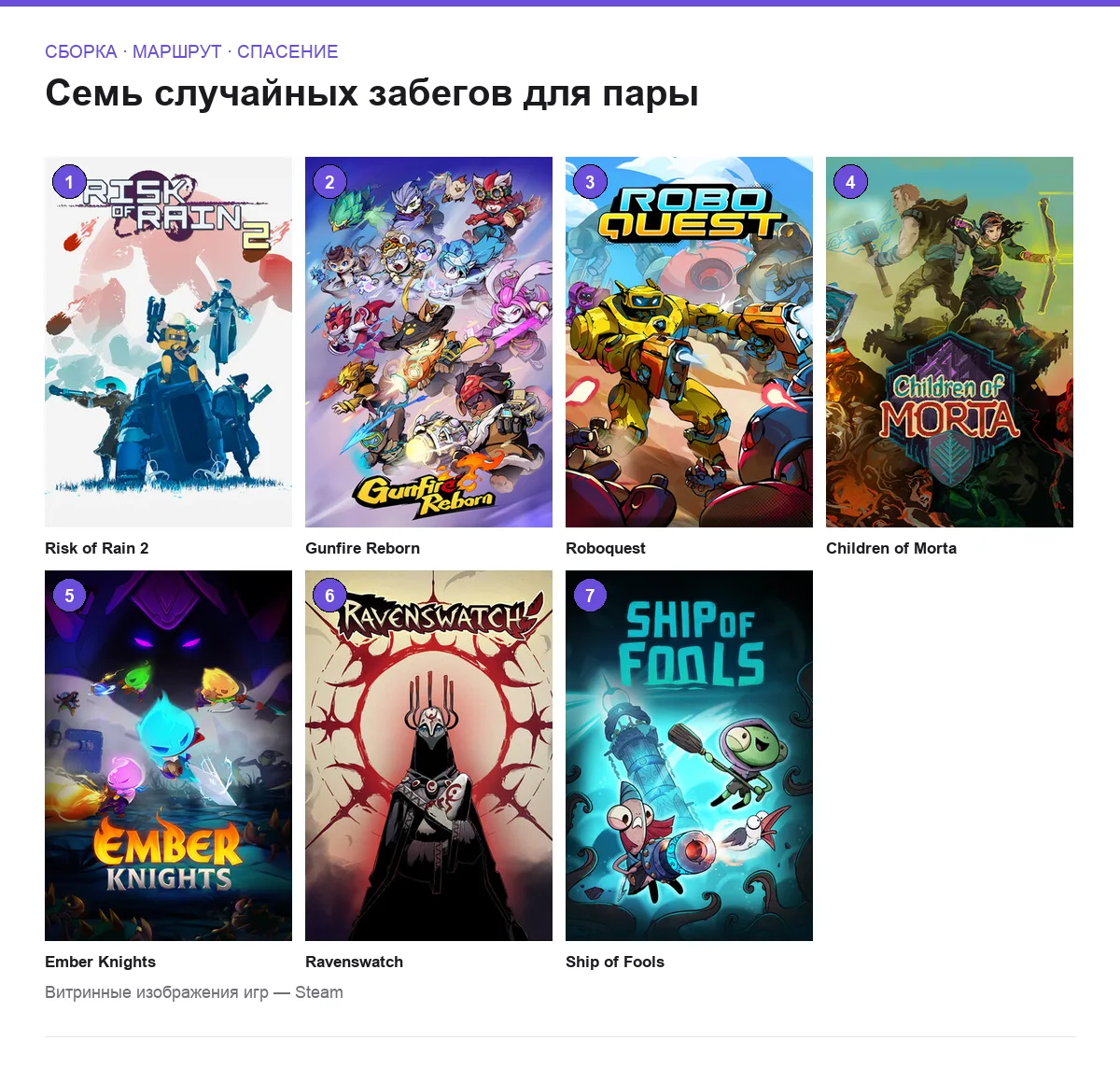 Сетка обложек семи кооперативных рогаликов для двоих