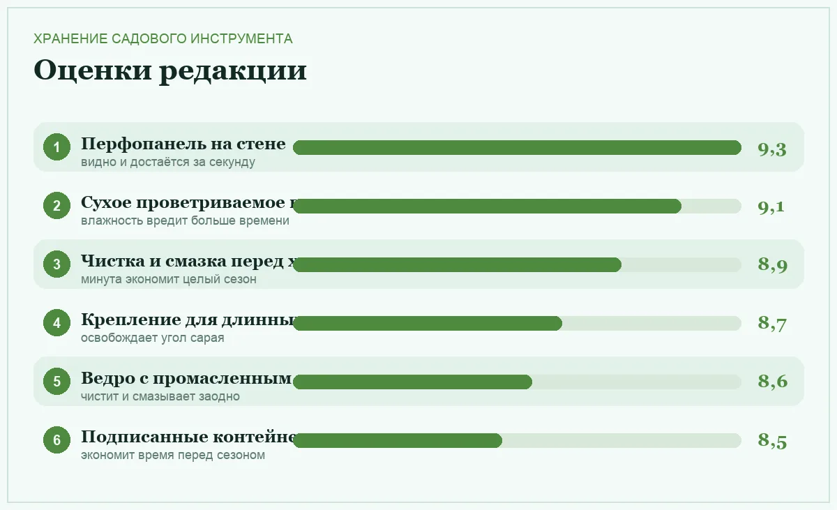 Диаграмма оценок способов хранения садового инструмента